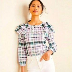 Ann Taylor plaid ruffle blouse